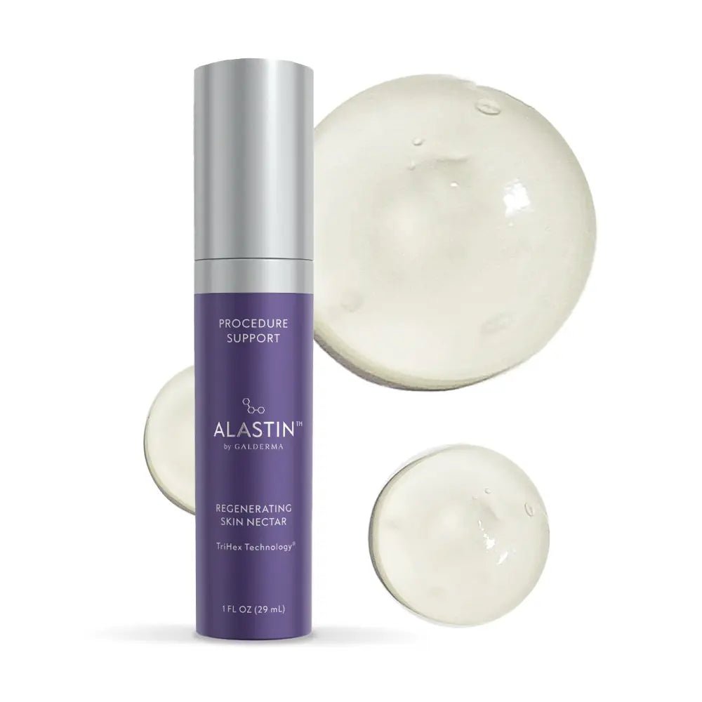 Alastin Skincare Regenerating Skin Nectar bottle on a white background with texture