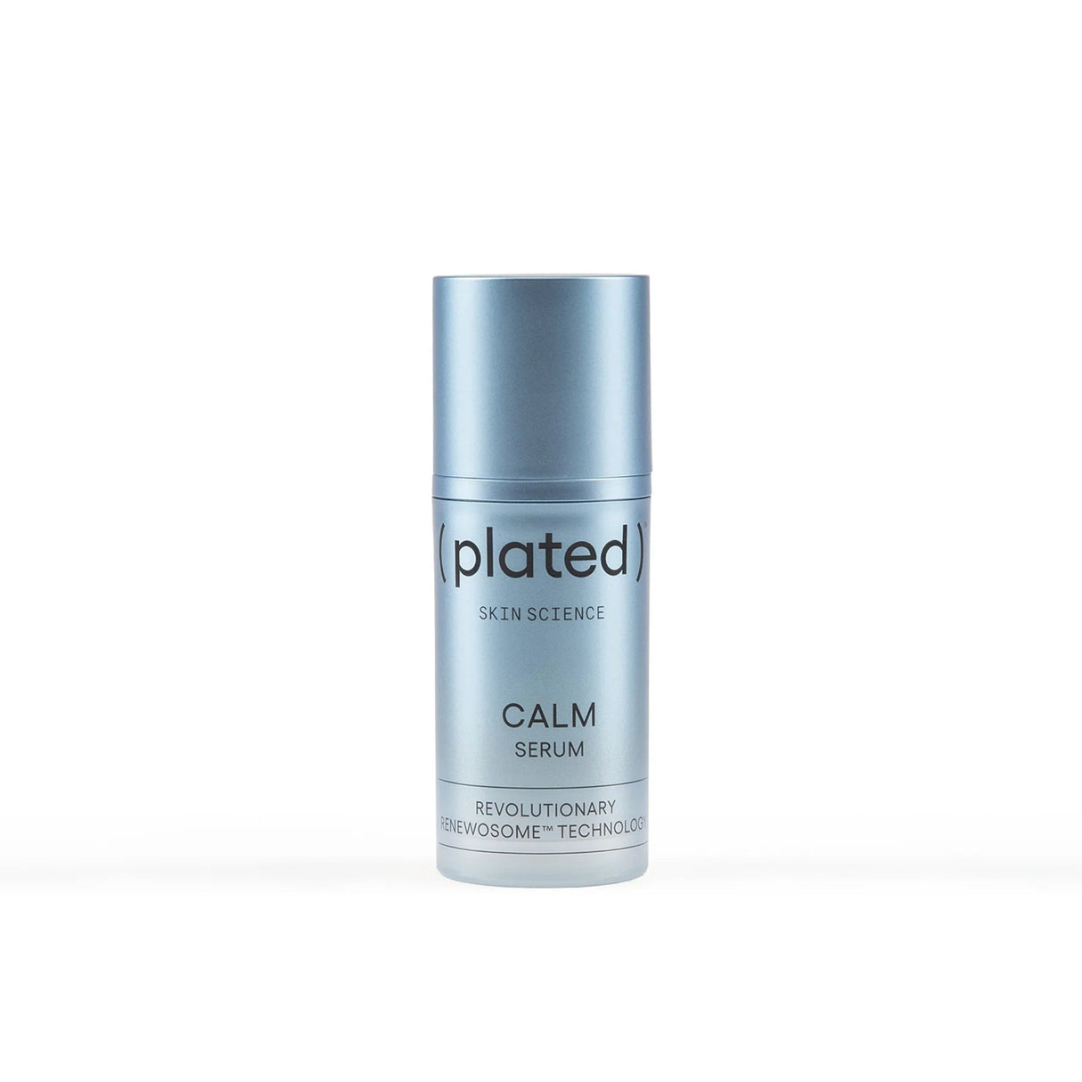 Plated CALM Serum blue bottle. This amazing redness relief exosome serum helps skin recover - Save at Your Skincare Source