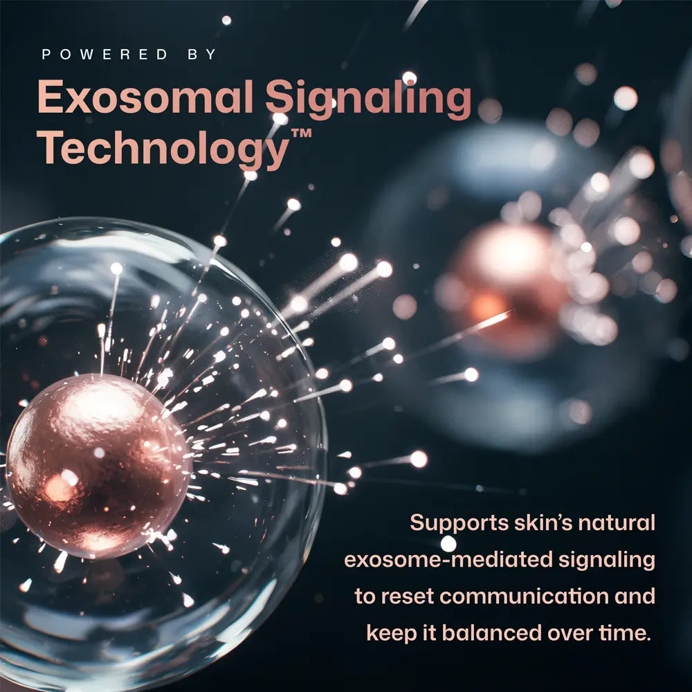 Revision Skincare Advanced Pigment Corrector+ serum is 'POWERED BY Exosomal Signaling Technology' and supporting copy about skin signaling.