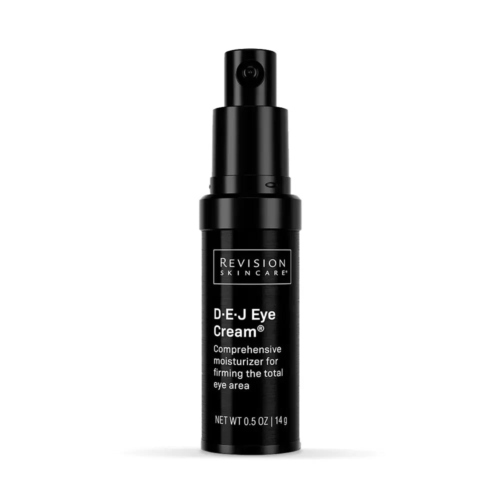 Black bottle of Revision Skincare D-E-J Eye Cream on a white background
