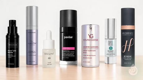 Skincare for expression lines and wrinkles including Young Goose Vampire Exosomes, Revision Revox Line Relaxer, Alastin, Epicutis, Pavise, NeoGenesis and Hydrinity