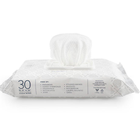 Package of clean wipes with visible text on a white background