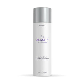 A white cylindrical bottle of ALASTIN Ultra Calm Cleansing Cream with a metallic silver cap, shown on a clean white background.