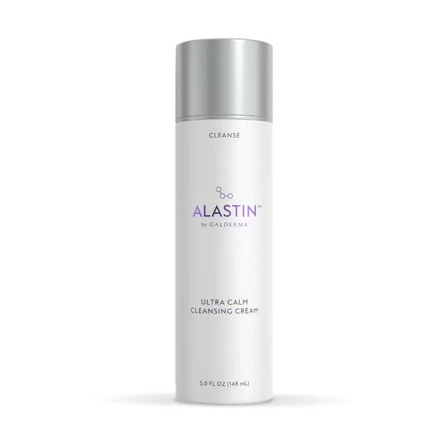 A white cylindrical bottle of ALASTIN Ultra Calm Cleansing Cream with a metallic silver cap, shown on a clean white background.
