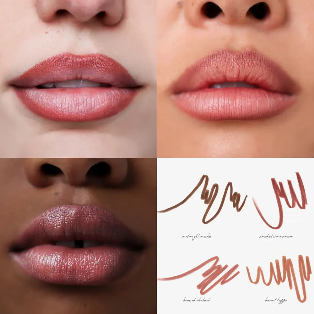 Anfisa Skin Ân-Define Ceramide Liner in Bruised Rhubarb color on 3 different skin colors