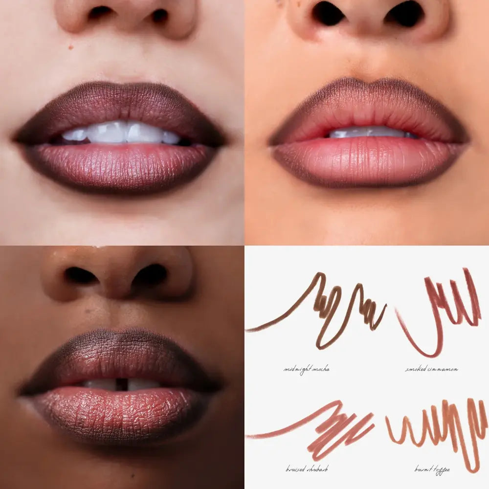 Anfisa ÂN-DEFINE Ceramide Liner midnight mocha lip pencil on 3 different skin tones