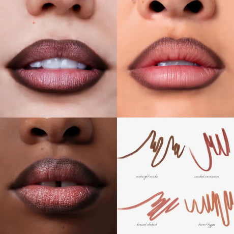 Anfisa ÂN-DEFINE Ceramide Liner midnight mocha lip pencil on 3 different skin tones