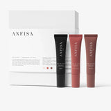 ANFISA lip gloss set with three tubes and a box on a white background
