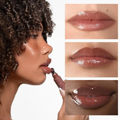 ÂN-GLOSS Ceramide Lip Tint Spice Cake on different skin colors - Luxe Lip Gloss