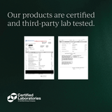 Two certification documents on a dark green background with 'Certified Laboratories' logo.