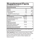 NAD + Supplement facts label with detailed nutritional information on a white background