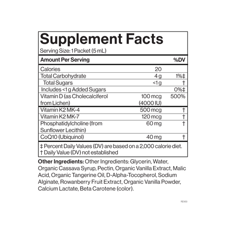 Supplement facts label with detailed nutritional information on a white background