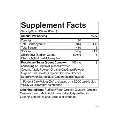 Supplement facts label with detailed nutritional information on a white background