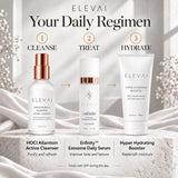 Elevai daily skincare regimen: cleanse with HOCl Allantoin Active Cleanser, treat with Enfinity serum, hydrate with Hyper Hydrating Booster