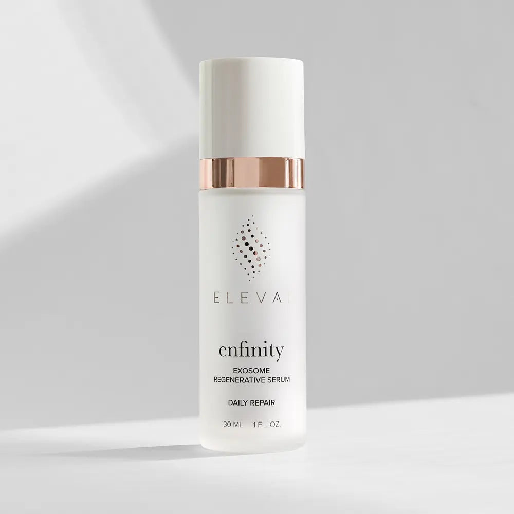 Elevai Enfinity Exosome Daily Serum bottle in soft natural light