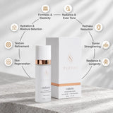 Elevai Enfinity serum and box with the skin concerns it targets, from firmness and texture to redness and barrier strength
