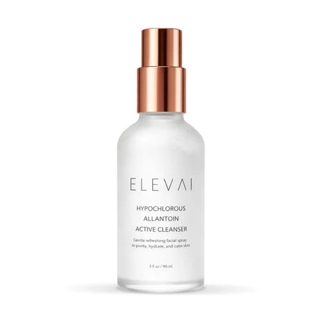 Elevai HOCl Allantoin Active Cleanser hypochlorous acid facial spray, 3 fl oz frosted bottle with rose gold pump