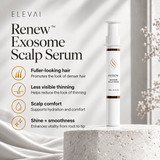 Elevai Renew Exosome Scalp Serum benefits: fuller-looking hair, less visible thinning, scalp comfort, shine and smoothness