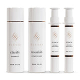 Elevai Root Renewal System exosome kit for hair loss: Clarify Shampoo, Nourish Conditioner and two Renew Exosome Scalp Serums