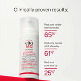 EltaMD UV Clear Blemish-Prone and Oil Balancing SPF 50 product with clinical benefits on a white background