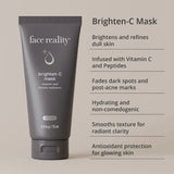 face reality brighten-C mask tube with product description on a beige background