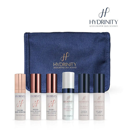 Hydrinity Cosmetic Bag and 6 Deluxe Travel Sizes - Renewing HA - Your Skincare Source