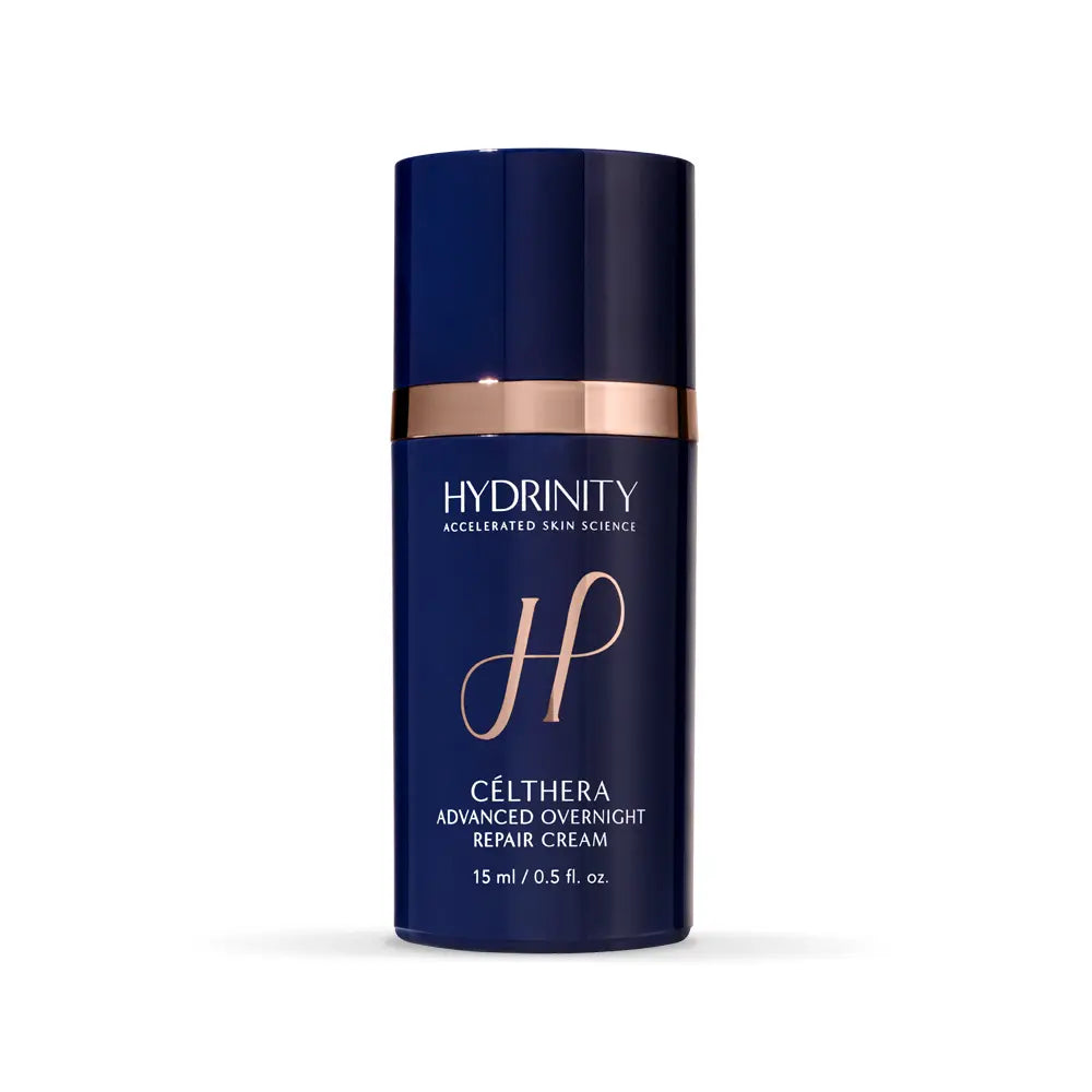 Hydrinity CÉLTHERA Advanced Overnight Repair Cream 15 mL travel size in navy packaging