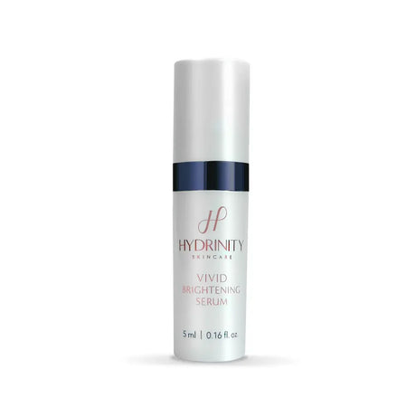 Experience size bottle of Hydrinity Vivid Brightening Serum with a dark blue cap