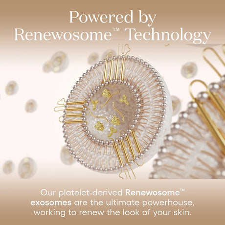 Plated DAILY Serum powered by Renewosome Technology with one trillion exosomes per bottle.
