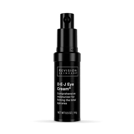 Black bottle of Revision Skincare D-E-J Eye Cream on a white background