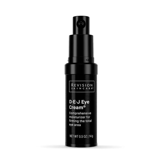 Black bottle of Revision Skincare D-E-J Eye Cream on a white background