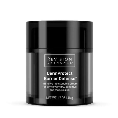 Black jar of Revision Skincare DermProtect Barrier Defense cream on a white background