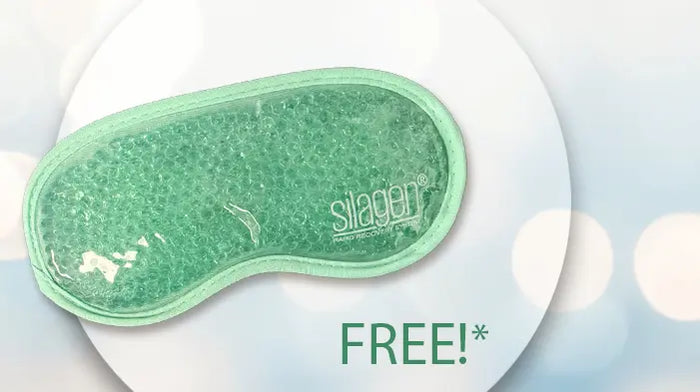 Green sleep mask with 'Silagen' branding on a white background