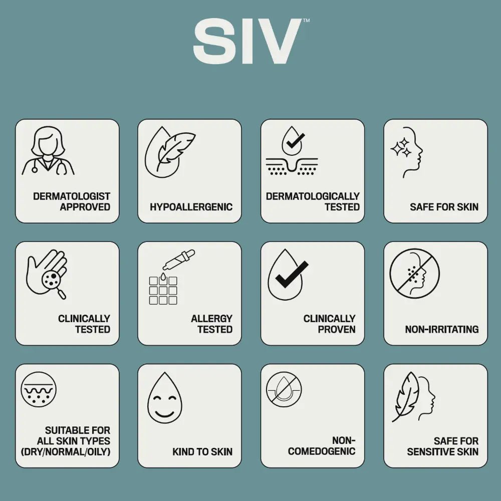 Collection of icons representing SIV product features on a teal background