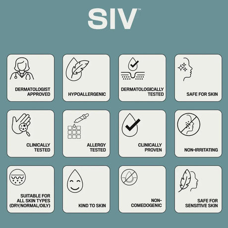 Collection of icons representing SIV product features on a teal background