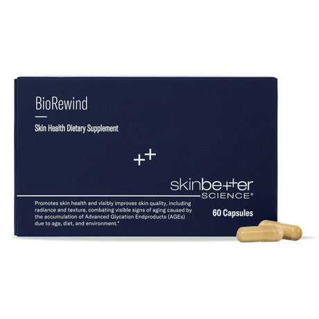 BioRewind skin health dietary supplement packaging with capsules on a white background