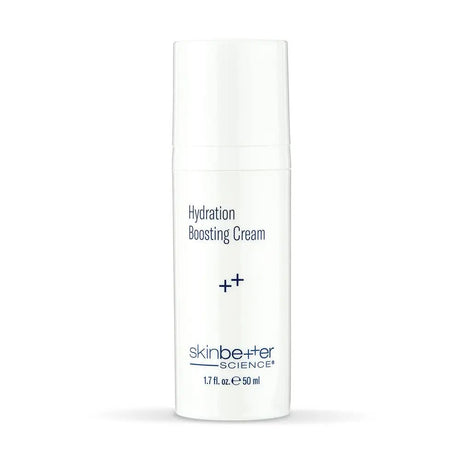 Skincare cream bottle labeled 'Hydration Boosting Cream' by 'skinbetter science' on a white background