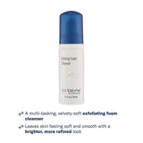 Skinbetter Sciences Refined Foam Cleanser in a white bottle with a blue cap, shown on a white background with product benefits below.
