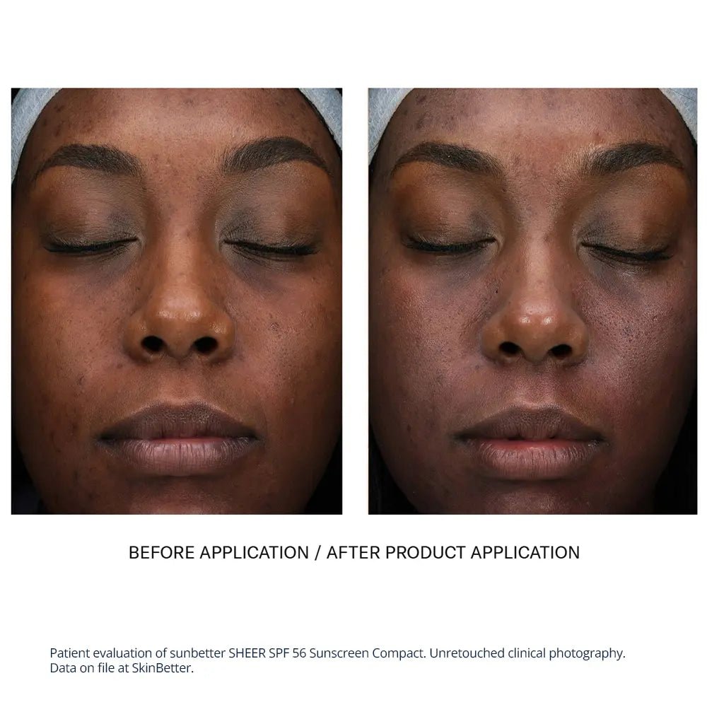 Sunbetter Sheer compact sunscreen results on darker skin