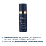 A bottle of Skinbetter Sunbetter Advanced Mineral Protection Tinted Tone Smart SPF 75 Sunscreen Lotion on a white background with product benefits below.