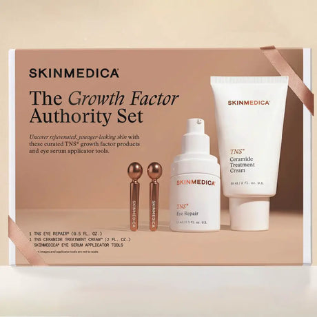 SkinMedica The Growth Factor Authority Set holiday gift box with rose gold ribbon