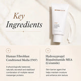 A skincare product listing graphic showing a white tube of SkinMedica TNS Ceramide Treatment Cream on a light marble background, with text highlighting key ingredients including Human Fibroblast Conditioned Media (TNS) and Hydroxypropyl Bispalmamide MEA (Ceramides).