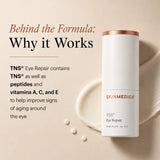 A SkinMedica TNS Eye Repair bottle and the ingredients on why it works