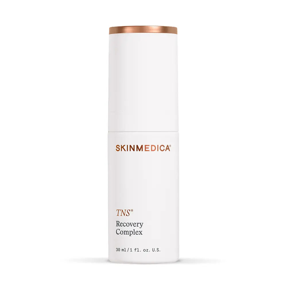 SkinMedica TNS Recovery Complex one trillion exosomes serum bottle on white background