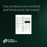 Certified product certification document on a dark background with 'Certified Laboratories' logo.