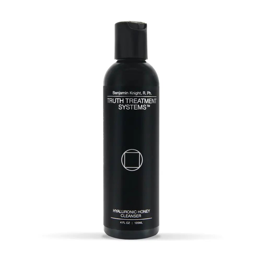 Black bottle of Truth Treatment Systems Hyaluronic Honey Cleanser 4 fl oz on a white background