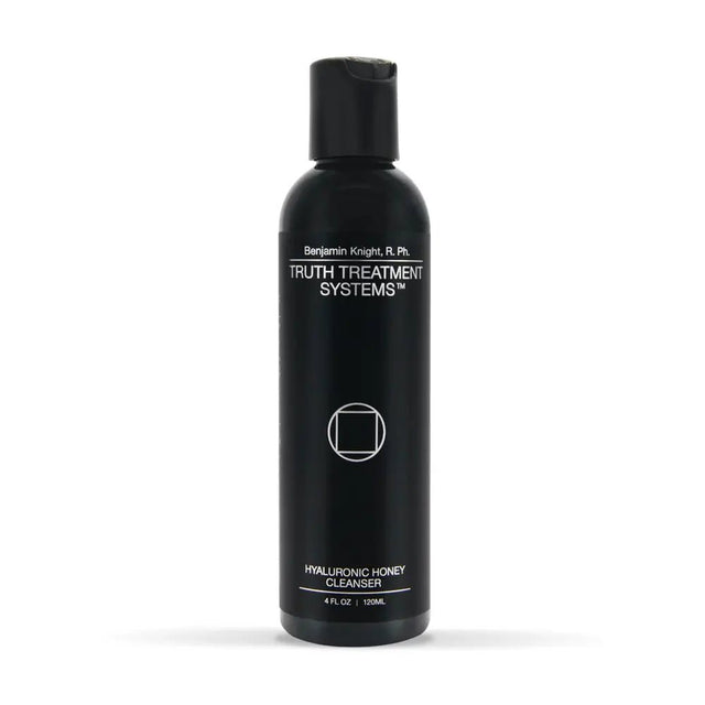 Black bottle of Truth Treatment Systems Hyaluronic Honey Cleanser 4 fl oz on a white background