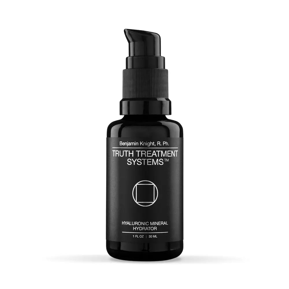 Black bottle of Truth Treatment Systems Hyaluronic Mineral Hydrator product on a white background