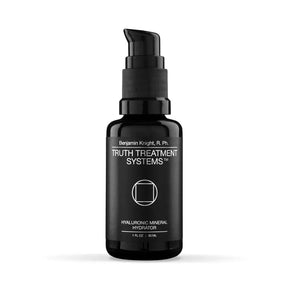 Black bottle of Truth Treatment Systems Hyaluronic Mineral Hydrator product on a white background