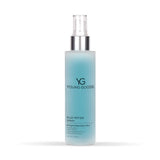 A bottle of Young Goose Blue Peptide Spray with a frosted light blue body, a silver pump collar, and a clear spray top, shown on a white background.